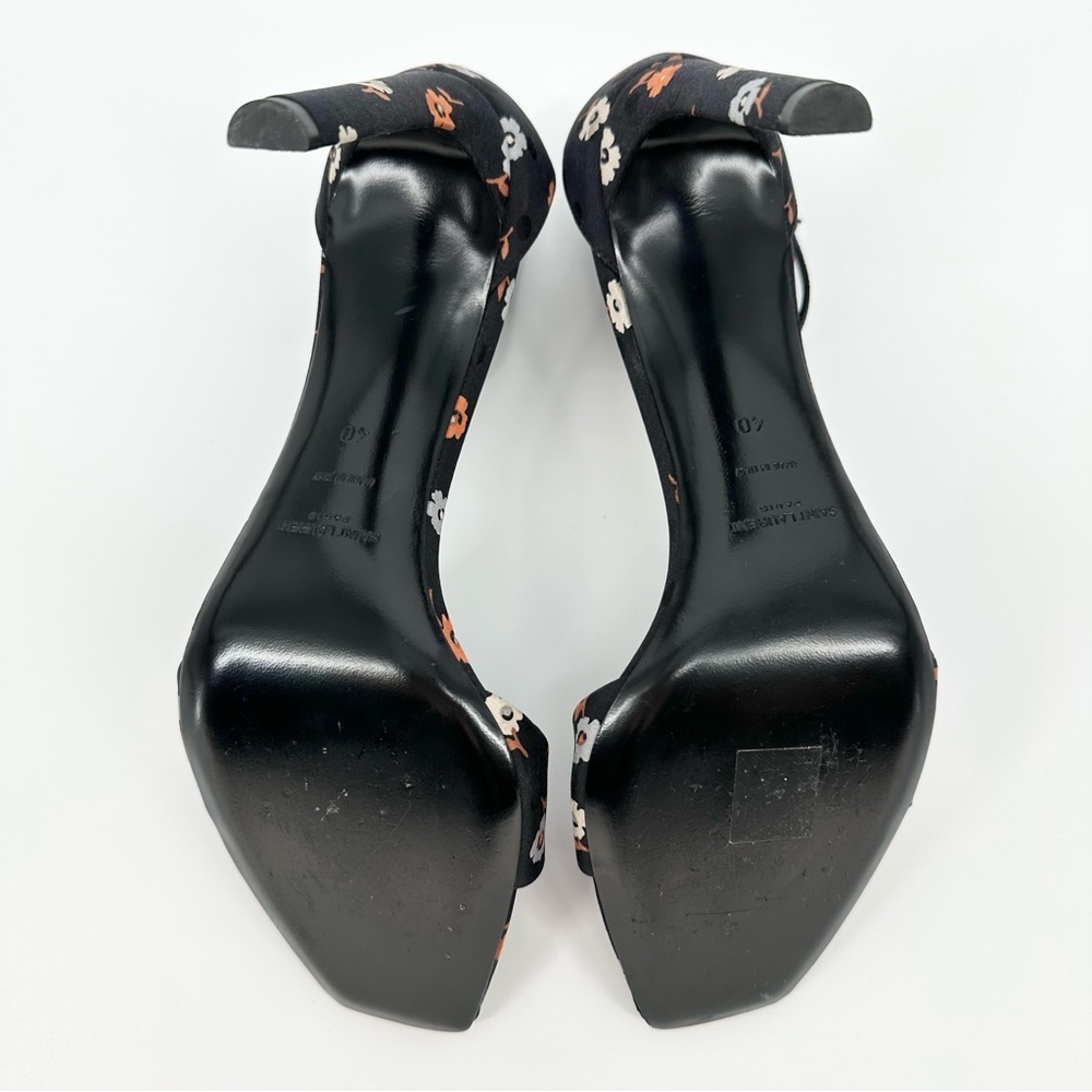 SAINT LAURENT Bea Ankle Strap Sandals Heels Polka Dot Floral Mixed - Picture 11 of 12